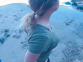 Giving stepmom a creampie while out walking on get under one's coast POV